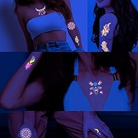 Vista 3 de Tatuajes temporales de neón que brillan en la oscuridad, calcomanías metálicas fluorescentes, cadenas de encaje de plata dorada luminosas, joyas