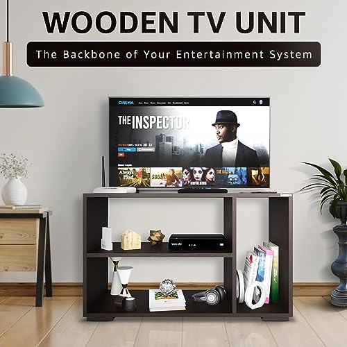 Image of ESTANTERIA Tv Cabinet for Living Room Engineered Wood TV Entertainment Unit Set Top Box Tv Stand Table /TV Cabinet with Shelves for Books & Dcor Display Unit Bed Living Room Upto (Walnut)
