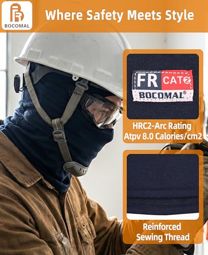 Image of BOCOMAL FR Face Mask Flame Resistant Balaclava 5.5oz Lightweight Arc Rated Helmet Liner Covering Hood for Welding