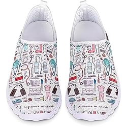 Zapatos De Trabajo Livianos POLERO Zapatillas sin Cordones con Estampado de Enfermera para Mujer Zapatillas de Caminar Planas de Malla Transpirable Casual Zapatos de Trabajo livianos Senderismo Trotar Verano, Talla 38