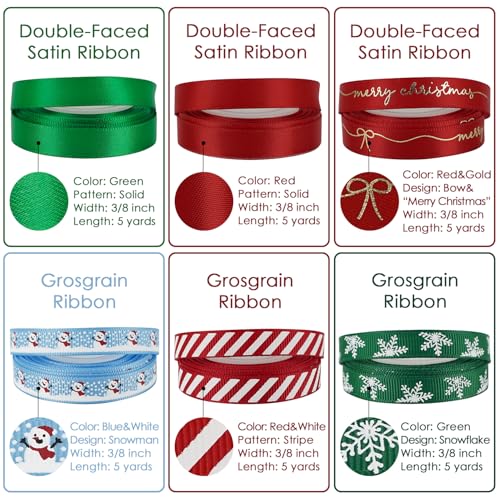 MEEDEE Christmas Ribbon 3/8 inch Thin Holiday Ribbon Set in Red, Green, White, Gold & Silver Color 12 Rolls 60 Yards Perfect for Gift Wrapping, Xmas Wreath Decor, Garlands, and Holiday Crafts by MEEDEE - Used condition - Image 4