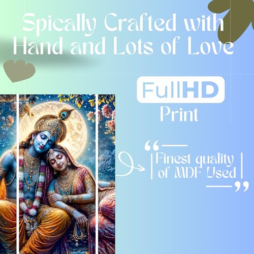 Image of Nozvera Radha Krishna Sparkle Laminated MDF Wall Painting Set of 5 | Radha Krishna Wall Painting Big Size | Wall Art for Living Room Decoration | Wall Decor Items for Home Decor and Bedroom