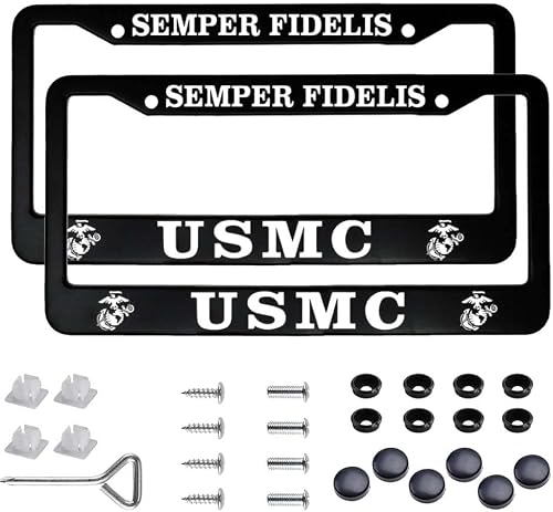 2 Pieces Aluminum Alloy Black Fit USMC License Plate Frame, Applicable to Standard US License Plate Frame