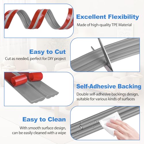 Image of Corner Molding Trim Peel and Stick Wall Corner Protector | Flexible Corner Trim Self Adhesive Inside & Outside Wall Edge Guard Moulding Trim for Edge Use, Gray, 0.8'' W x 10' L