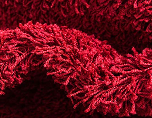 Image of Shaggy Polyester Microfiber Round Rug Carpet for Living Room | Ultra Soft Fluffy Plush Area Rug | Anti-Skid Non-Slip Backing | Washable Carpet for Bedroom- (2x2 feet, Ring Red, Round)