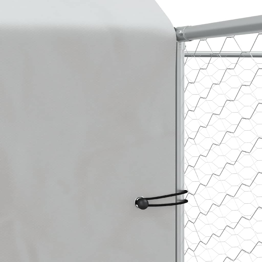 Perrera para perros con techo plateado, acero galvanizado, 6 x 6 x 2,5 m, con puerta cerrable, resistente a la intemperie para perros, cachorros, animales pequeños, protección y seguridad en