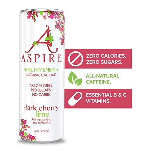 ASPIRE Healthy Energy Drink – Dark Cherry Lime, 12 Pack – Zero Sugar, Calories or Carbs – Keto, Vegan, Kosher – Contains Natural Caffeine, Vitamins B & C - No Jitters or Crash – 12oz Cans