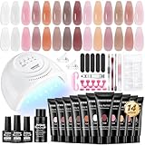 JEWHITENY Poly Extension Gel Kit With 48W LED Nail Lamp 14 Colors Builder Extension Gel All-in-One French Kit Nail Art Design Beginner Kit