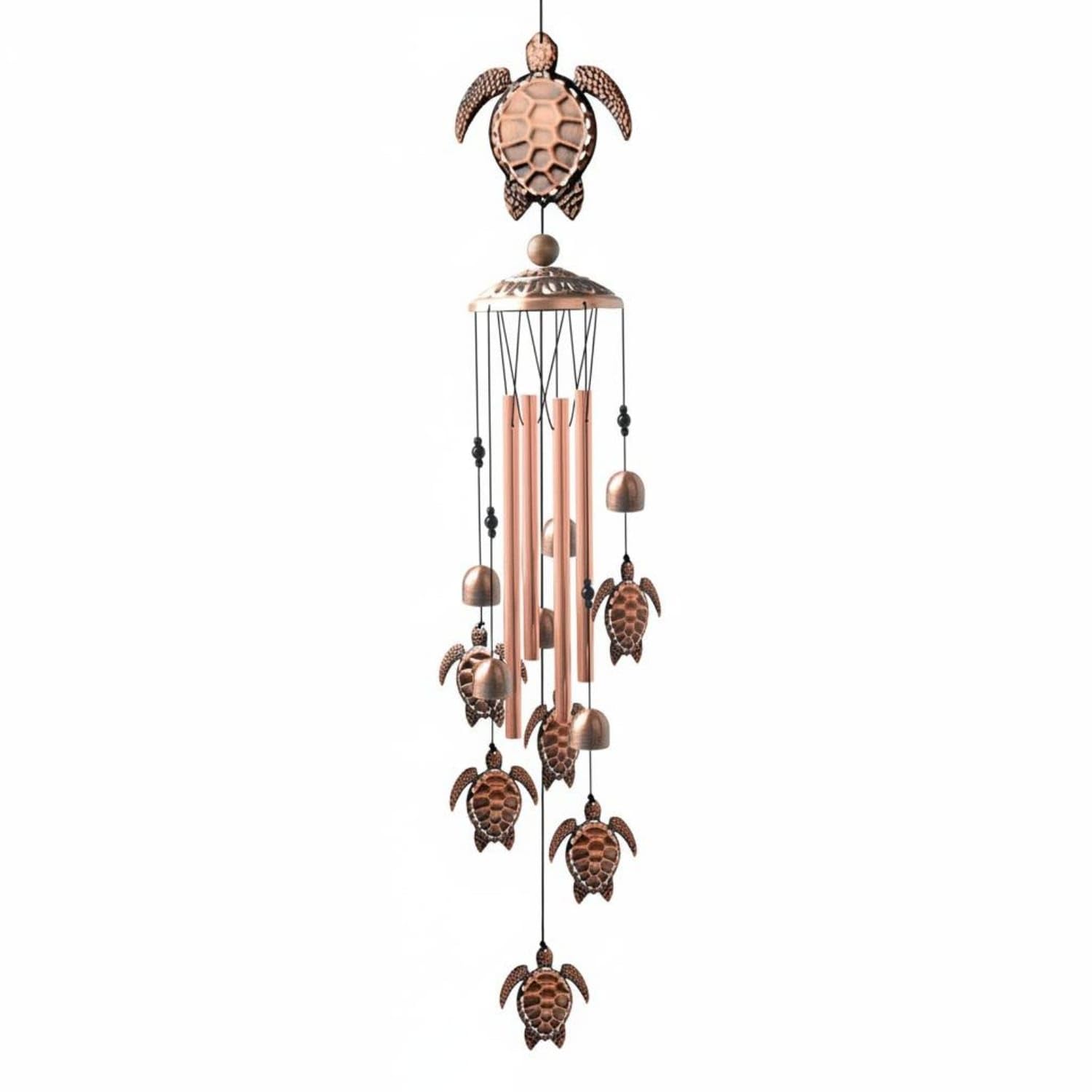 Copper-Toned Creature Wind Chime Embossed Top Cap Metal Wind Chime Bell-Shaped Pendants Hanging Ornament Layered Design for Courtyard, Sea Turtle-image-29
