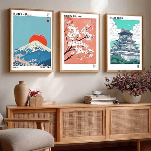 Image of kotart Japan Nature Art and City View Wall Framed Posters | Japanese Nature Art and City View Aesthetic Framed Poster for Living Room Bedroom Gaming Room Studio Wall Decor Set Of 3 (20x30 Inch)