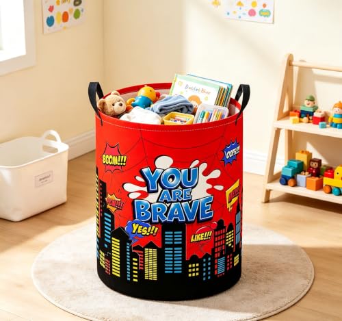 Image of Baby Laundry Basket Baby Nursery Hamper Kids Laundry Basket Toy Storage Bin for Boys Room Decor Gift Baskets for Bedroom Bathroom(Red City)