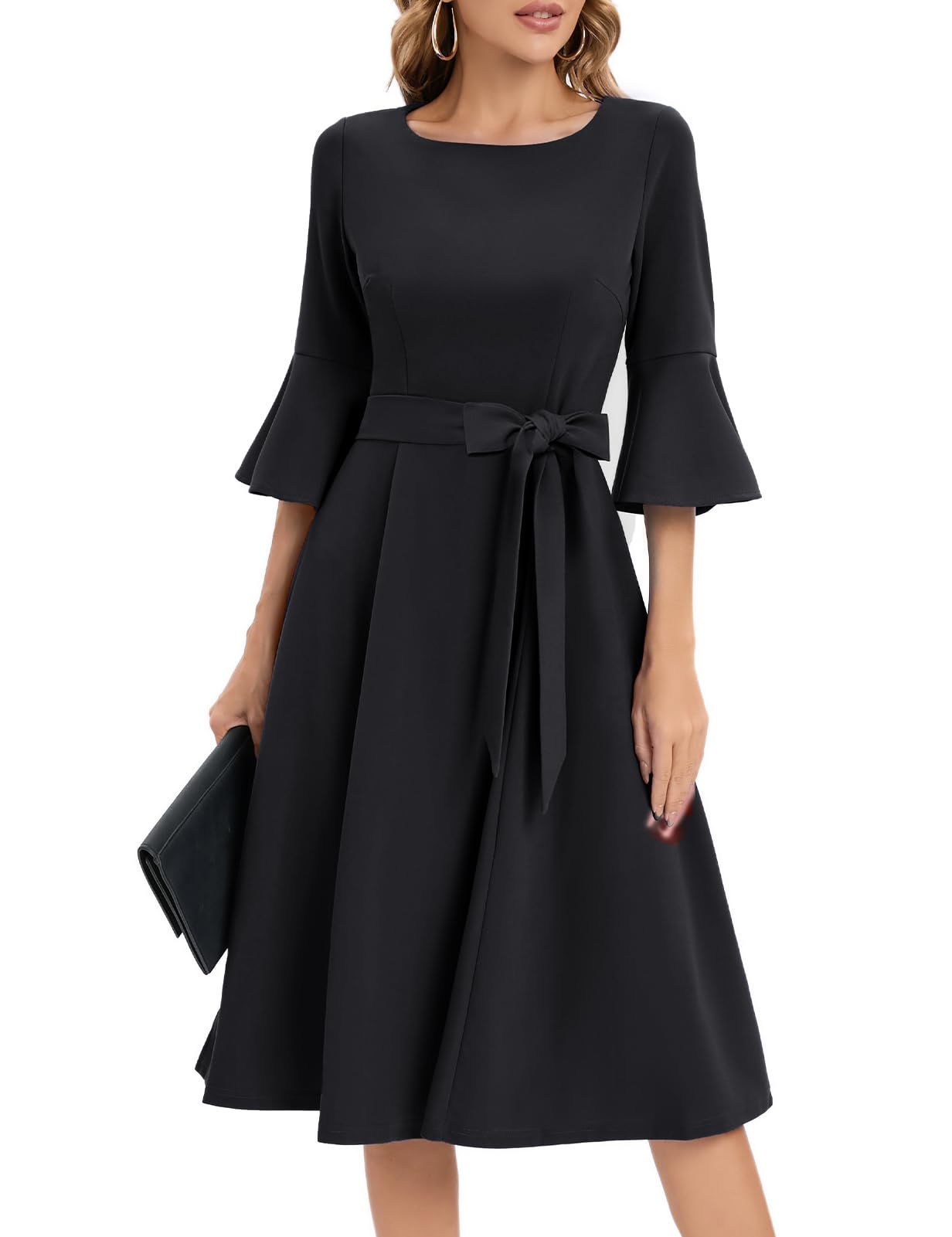 HomRainWomen 3/4 Sleeve Elegant Formal Dress for Cocktail Classy Fall/Winter Christmas Church Work Dress