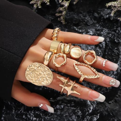 Image of Shining Diva Fashion Stylish Trendy Finger Rings Set for Women & Girls | Chunky Minimal Statement Ring Combos Modern Elegant Jewellery Collection