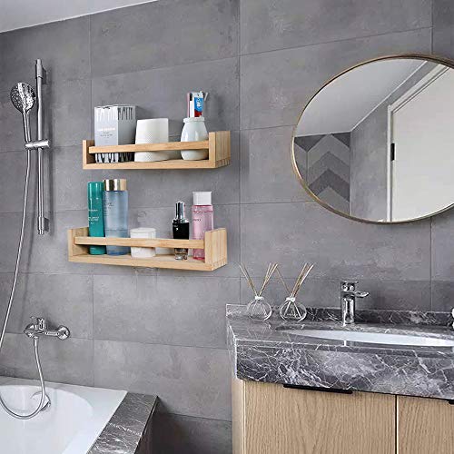 Opulars Nursery Bookshelf- Set Of 2- Baby Floating Bookshelf Or Book Shelf Organizer For Kids Nursery Decor,Wall Shelves For Kitchen Spice Rack,Pine Natural Wood #TOP4