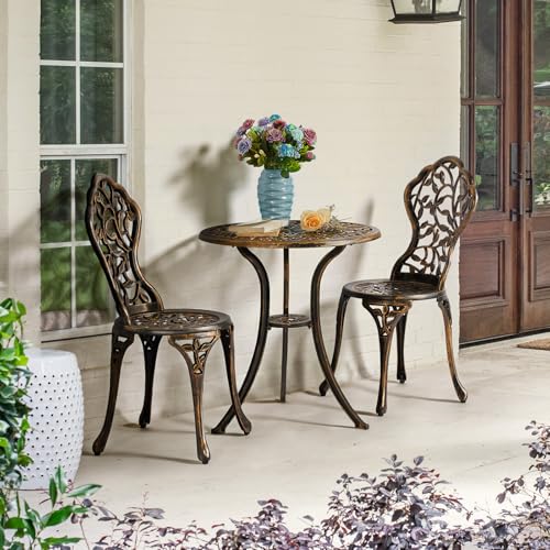Yaheetech 3 Pieces Garden Furniture Set 2 Chairs & 1 Table Metal Bistro Set Seating Area Garden Set for 2 People, Weatherproof Furniture for Balcony/Terrace/Garden, Bronze