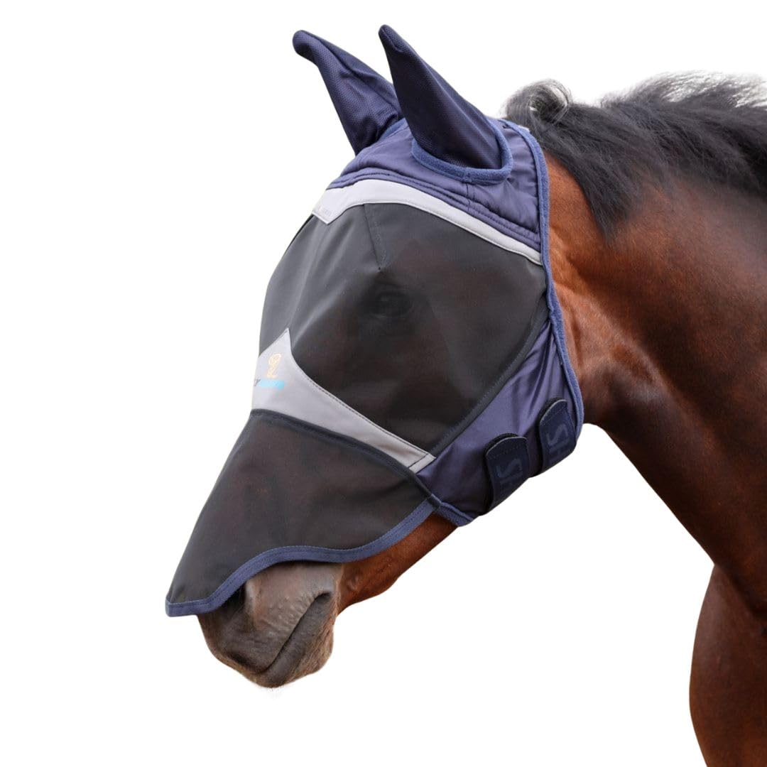 Shires Fine Mesh Fly Mask With Ears & Nose - Navy Blue