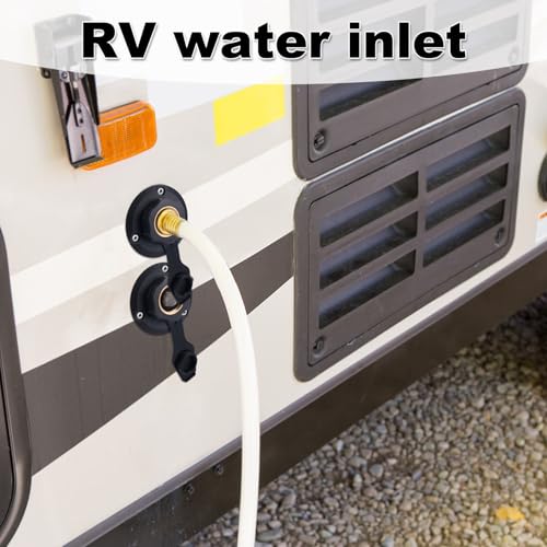 Image of BOXOB RV City Water Inlet Connection with Brass Check Valve, 3 /4 inch NH Female & 1 /2 inch NPT Male RV Fresh Water Fill Inlet Flange for Camper Motorhome Trailer Marine Replacement Hose Connector Fitting