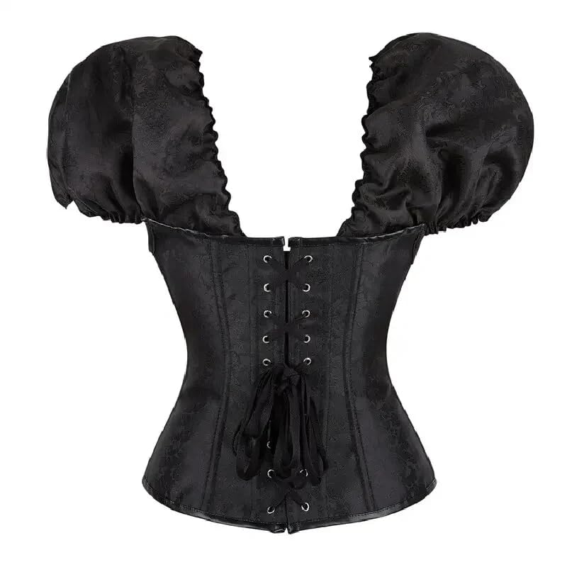 Corsé Mujer Gótico Overbust con Mangas Abullonadas Cortas Bustier de Jacquard Retro con Cierre Giratorio