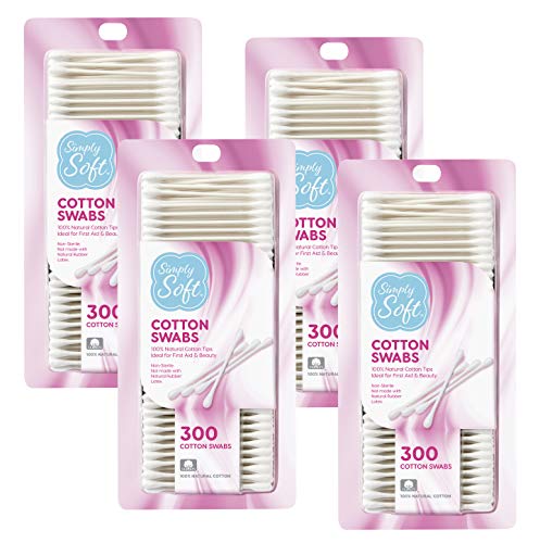 Simply Soft Cotton Tip Applicators, Cotton Swabs with Double Round Tips, 300 Count (Pack of 4)