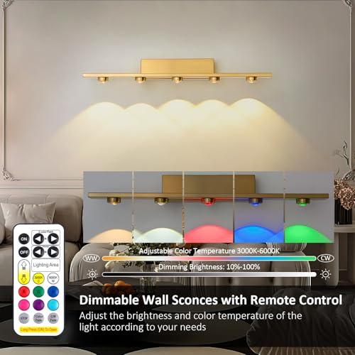 Image of Battery Operated Modern Style Vanity Lights,wall Sconces Fixtures With Remote Control,Dimmable Bathroom Lights Over Mirror,LED Bathroom Lighting Rechargeable,vanity Lights Fixtures Wireless Design(2 P