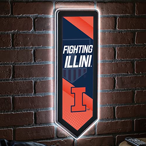 Team Sports America Evergreen NCAA University of Illinois | Ultra-Thin LED Light Wall Sign Decor | Large Pennant Banner | 9 x 23 Inches | Made in the USA