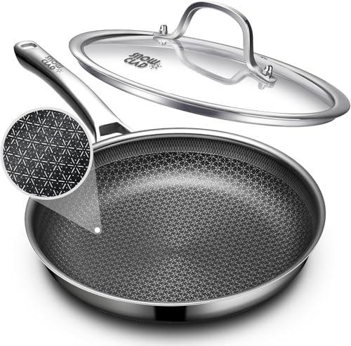 OATOFP Non Stick Frying Pans 12 inch, Hybrid Improved Version Frying Pans Nonstick with Lid,non stick Stainless Steel Skillets, Dishwasher and Oven-Safe Chef Pan, PFOA Free Cookware