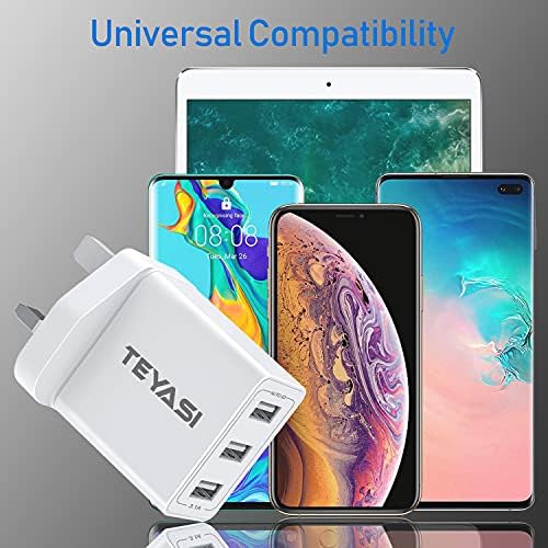 TEYASI Multi USB Plug Charger,3-Port USB Wall Plug Adaptor UK 3.1A Mains Charge with Smart Device-Adaptive Fast Charging Technology for iPhone 11 11 Pro XS Max XR X 8 Plus 7 6,Samsung S9 S8 S7,iPad