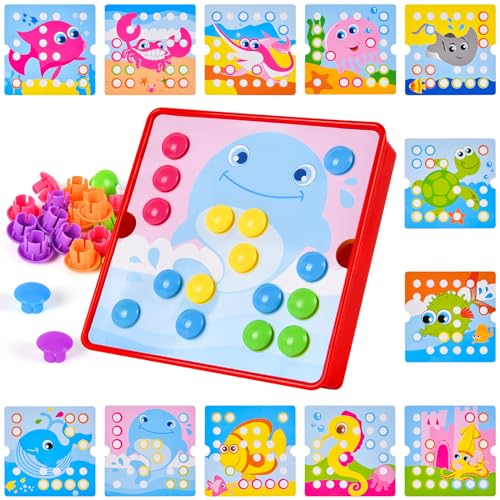 AUAUY Mosaik Steckspiel, Mosaik Steckspiel Set mit 12 Karten und 46...