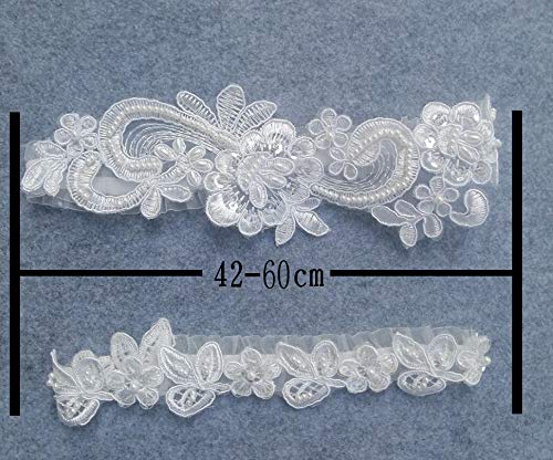 Yurongsxt Wedding Garter Set Sequins Floral Bridal Pearls Garter Set G35 (Ivory) #TOP4
