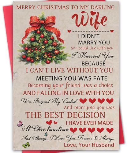 Hongshan Romantic Christmas Card for Wife,Special Xmas Card for Wife,Unique