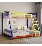 KAIFAM Metal Bunk Bed, Colorful Full Size Bed Frame for Adults, Twin Over Full Bunk Bed with Safe...