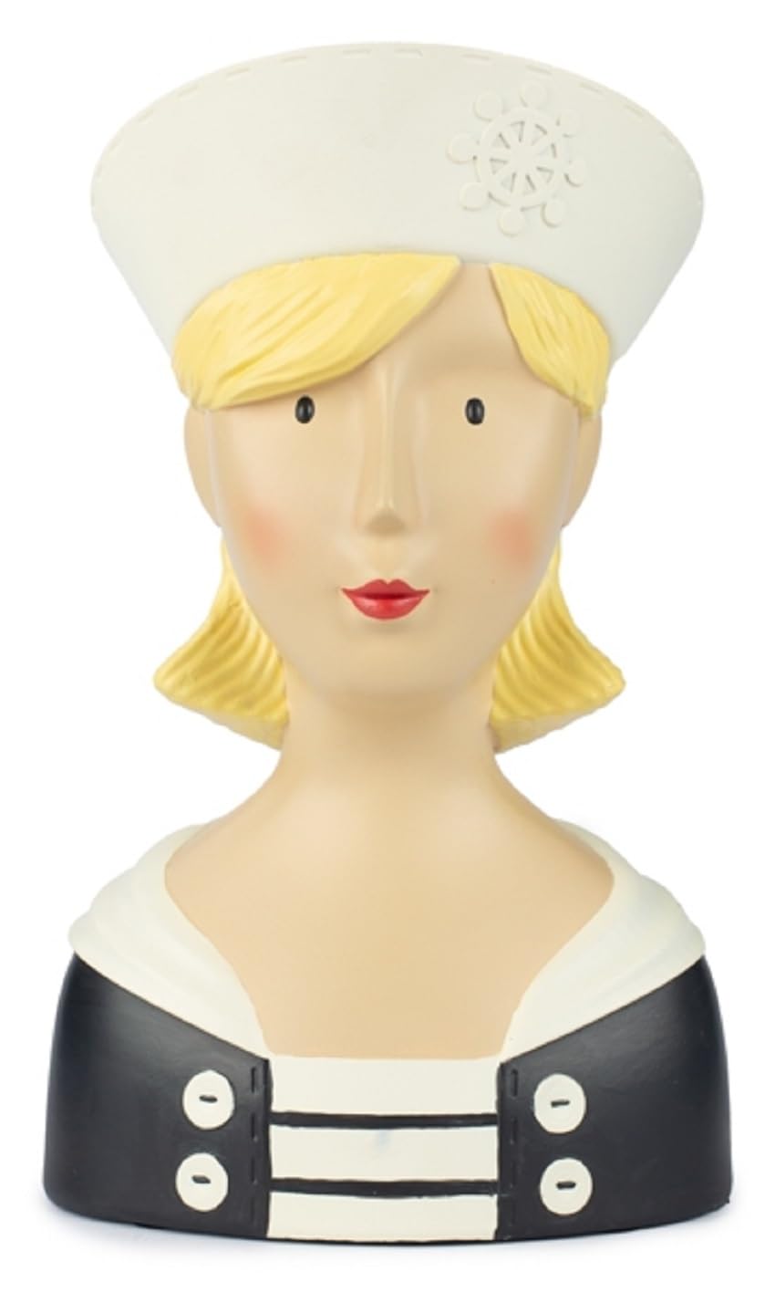 ETC Baden Import Ladykopf - Testa decorativa da donna con cappello da marinaio bianco