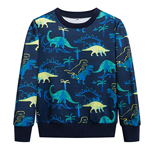 YoungSoul Sweat Garcon Dinosaure Sweat-Shirt Col Rond Chaud Pull Manches Longues Enfant Bleu Dino 4-5 Ans/Taille 120