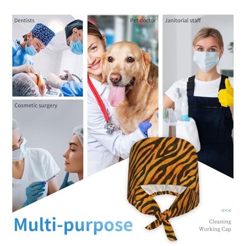 Image of Working Cap Scrub Cap with Sweatband Adjustable Unisex Women Tie Back Hat Nurse Surgical Caps