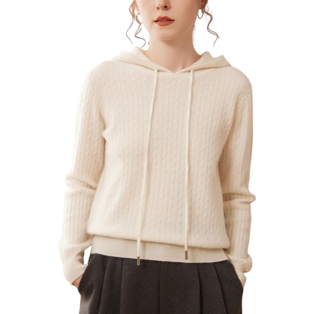 Valin Damen Langarm Kaschmir Pullover mit Kapuze,EU 40-42