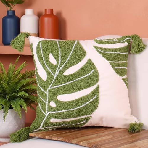 Image of STITCHNEST Decorative Tufted Cushion Cover | Ghoonghat Grace | 16x16 Inches | Polycotton | Pack of 1 | Stylish Pillow Cover for Couch, Chair & Bedroom