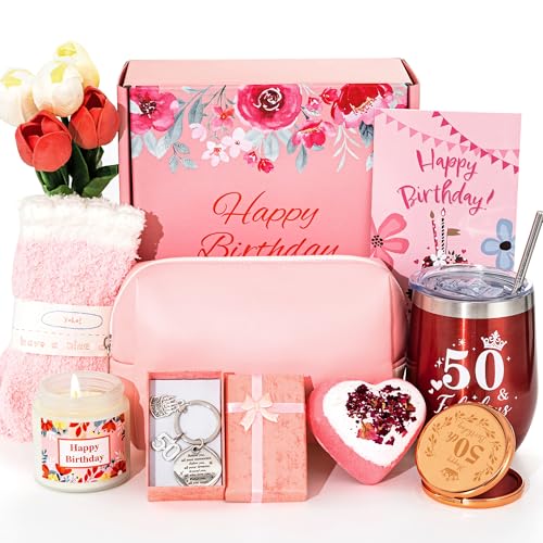 50th Birthday Gifts for Women,Happy 50th Hamper Basket for Her, Gifts for Women Turning 50 Year Old,Unique 50th Pamper Box Gifts Presents Ideas for Mom Best Friends Sister Aunt