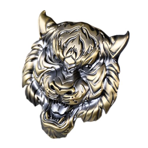 Image of Tough Tiger with a Fierce Gaze and Open Mouth Metal 3D Emblem Badge with Pre-Adhesive for Car Motorcycle Spider ATV Fun Tiger Head Face Power Bravery Wildlife Art