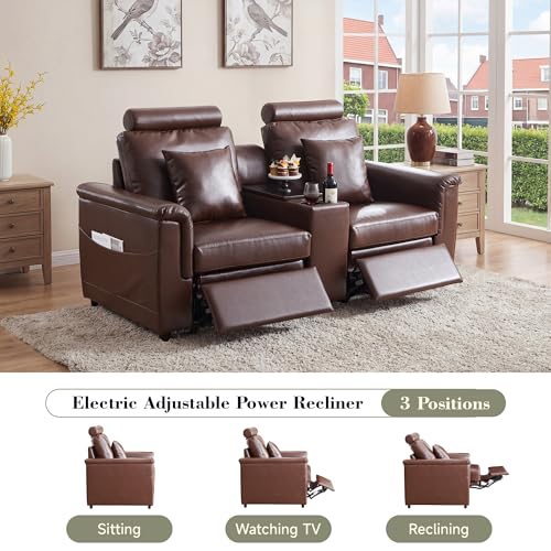 Image of RARZOE Modular Sectional Couch Power Recliner Module, Faux Leather Power Reclining Chair with Headrest, Modular Sectional Sofa Module for Living Room Home Theater, Brown