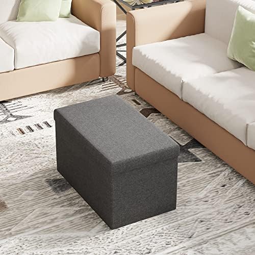 YITAHOME Fabric Storage Box Ottoman, Folding Toy Box Ottoman with Storage, 76X38X38cm Foot Rest Bench for Bedroom, Hallway, Living Room, Campervan,Dark Grey