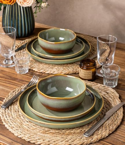 Image of TheTerra Ceramic Dinnerware Set for 8, 24-Piece Plates and Bowls Set