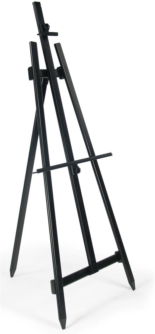 Floor Display Easel, Portable and Lightweight, Height-Adjustable Bars for Displaying Signs of Varying Sizes, Tripod Stand for Indoor Use - Black Aluminum