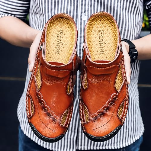Alidamo Mens Leather Sandals Closed Toe Hollow Durable Summer Outdoor Casual Footwear Shoes3
