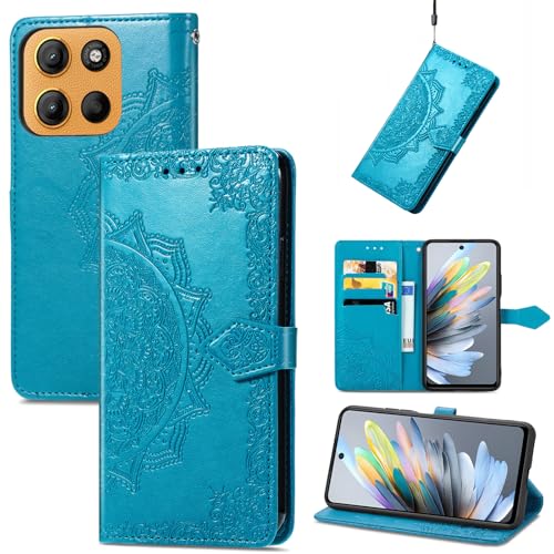 Fertuo Funda para Motorola Moto G17 / Moto G15 / G15 Power, Carcasa Libro con Tapa de Cuero Piel con Ranuras de Tarjeta, Soporte, Cierre Magnético [Mandala] Wallet Case Flip Cover, Azul