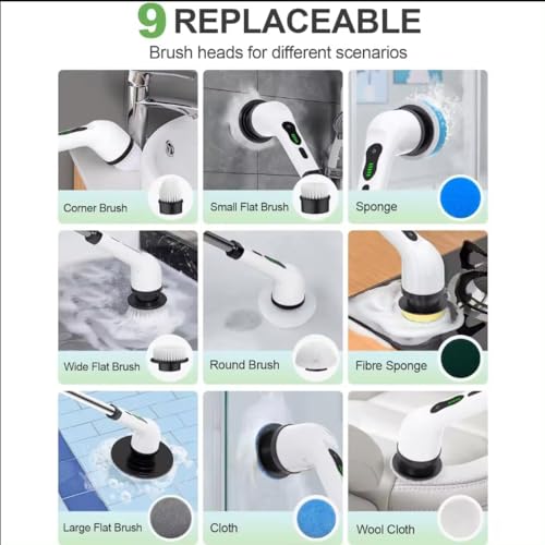 Image of V.E.E Electric Spin Scrubber, Cleaning Brush Scrubber for Home, 400RPM /Mins-9 Replaceable Brush Heads-90Mins Work Time, 3 Adjustable Size, Multiple Speeds for Bathroom Shower Bathtub Glass and Car
