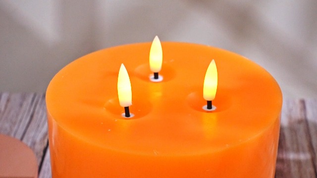 Image of Retisee 2 Pack Orange Extra Large Flameless Candles 6 inch x 6 inch | LED Battery Operated, 3 Wicks Flickering Pillar Candle, Remote Control Timer, Wedding Christmas Party Decoration