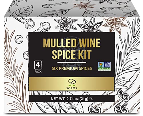 Soeos Mulled Wine Spice Kit 2.96 Oz (0.74 Oz*4), Mulling Spices For Wine, Apple Cider, And Tea, Mix Of Six Premium Mulling Spices, Including Cinnamon, Star Anise, Cloves, Rosemary, Bay Leaf, And Nutmeg