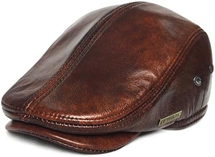 LETHMIK Flat Cap Cabby Hat Genuine Leather Vintage Newsboy Cap Ivy Driving Cap XL-Yellow Brown