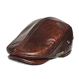LETHMIK Flat Cap Cabby Hat Genuine Leather Vintage Newsboy Cap Ivy Driving Cap XL-Yellow Brown