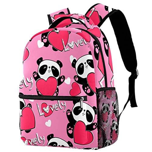 Sac à dos voyage enfant style campus à motif panda avec coeurs